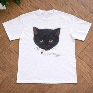 Smoking cat graphic tee